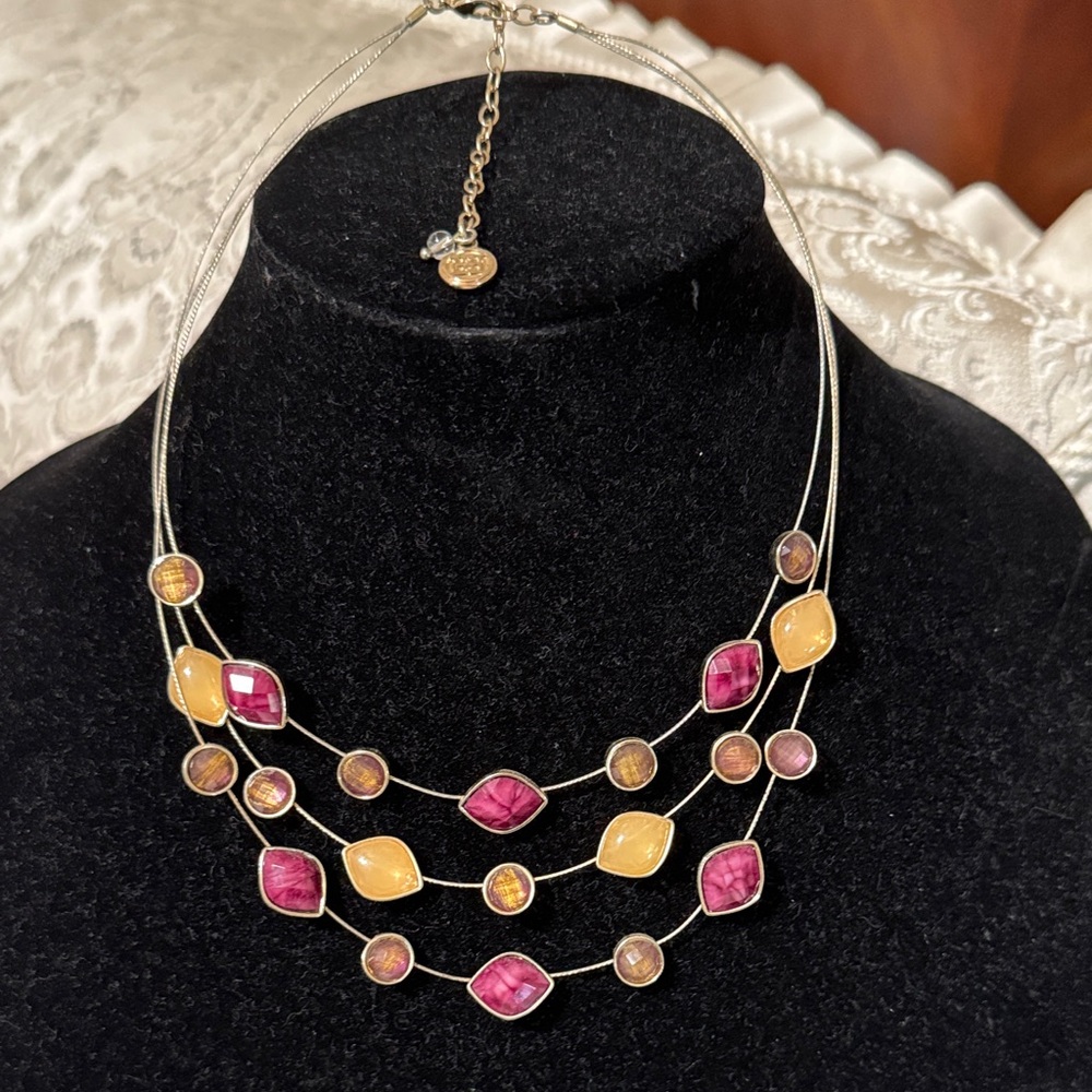 Elegant Multi-Strand Necklace with Pink and Yellow Accents